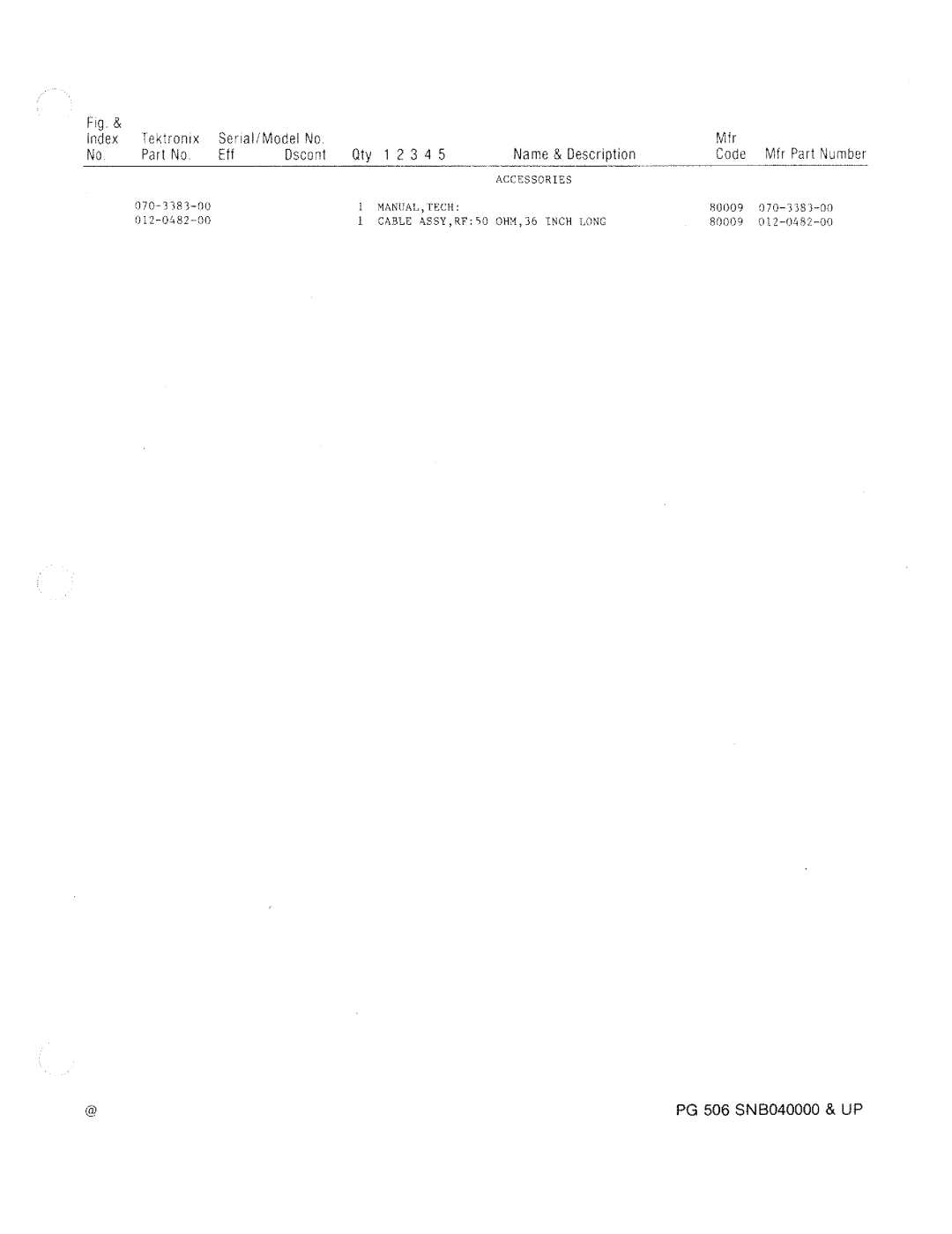 Tektronix PG 506 manual 