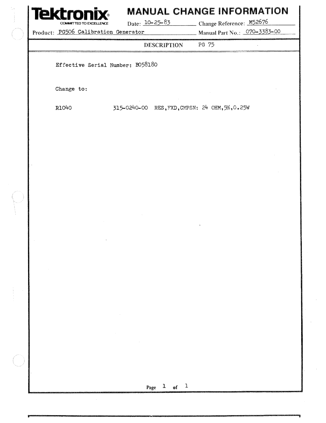 Tektronix PG 506 manual 