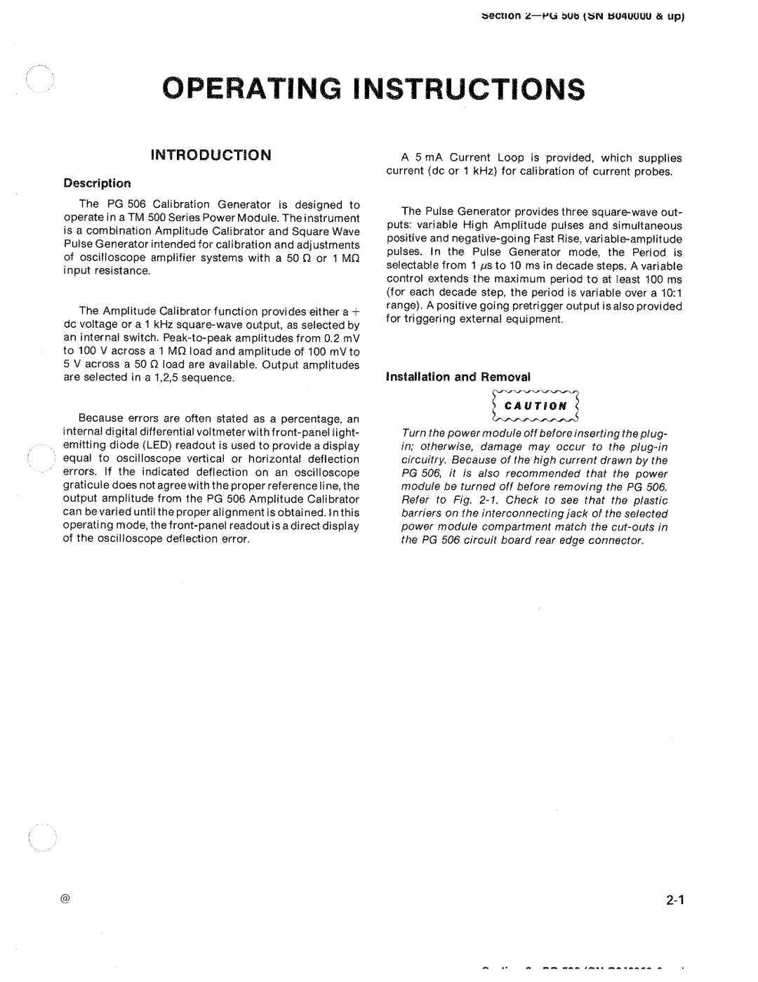 Tektronix PG 506 manual 