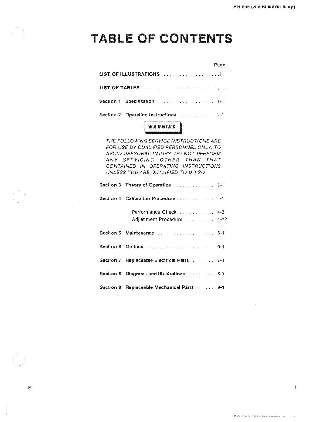 Tektronix PG 506 manual 