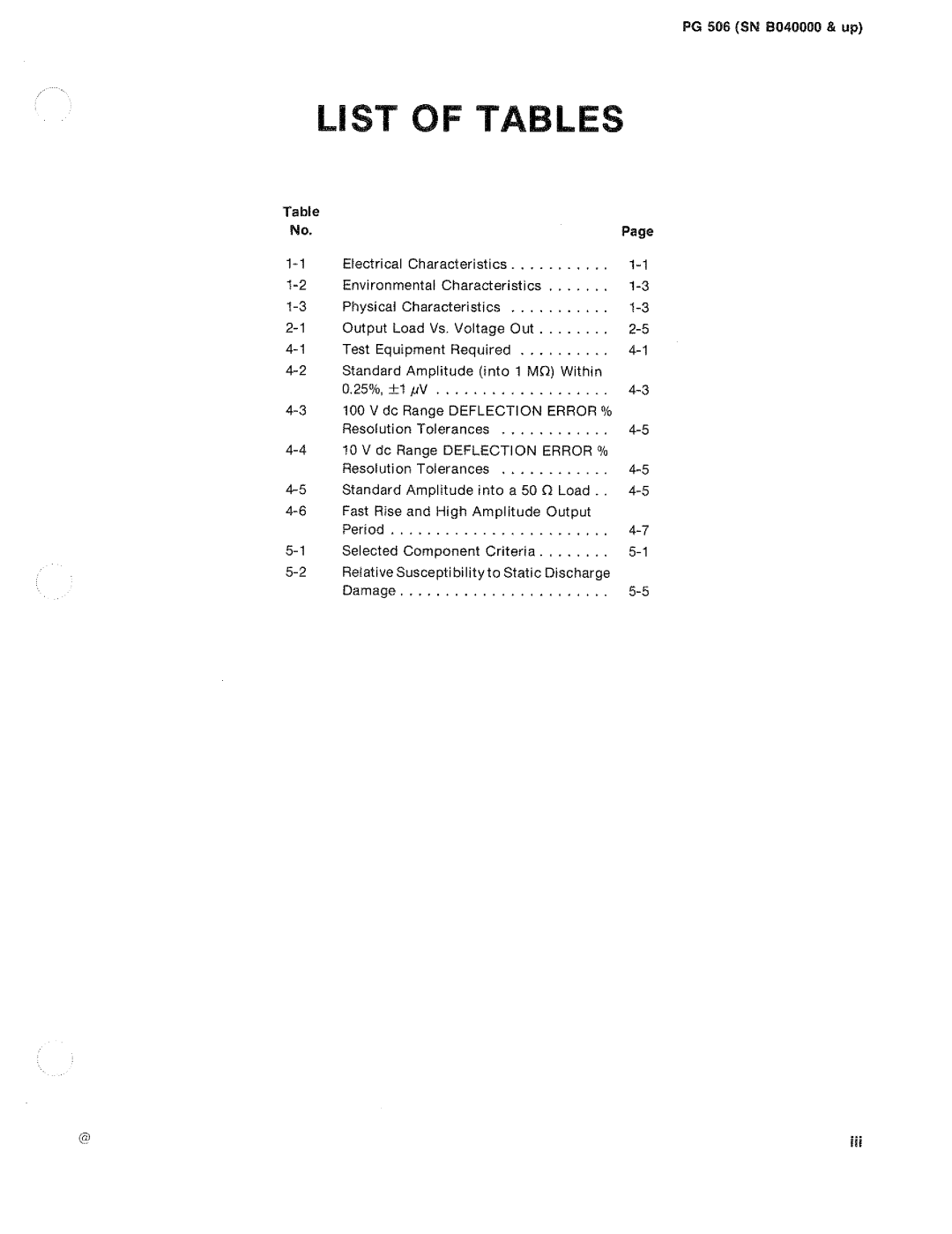 Tektronix PG 506 manual 