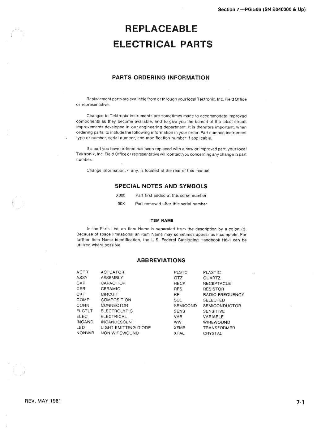 Tektronix PG 506 manual 