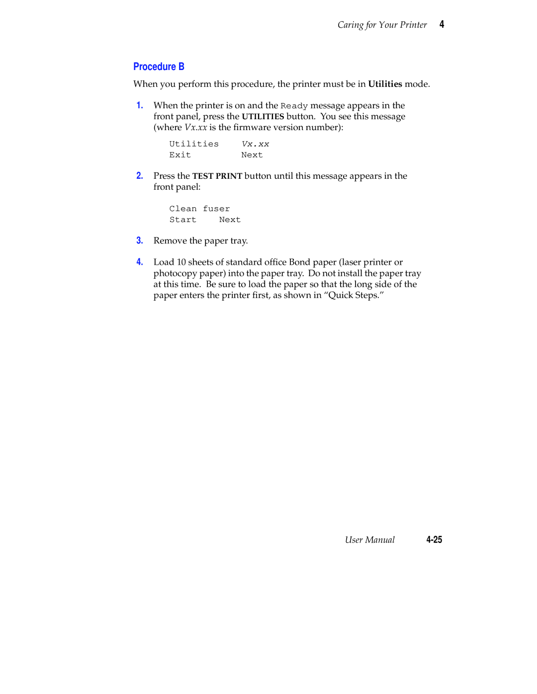 Tektronix Phaser 300X user manual Procedure B 