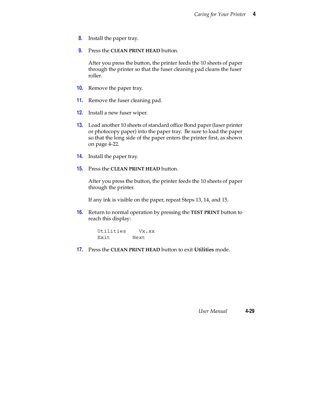 Tektronix Phaser 300X user manual Press the Clean Print Head button to exit Utilities mode 