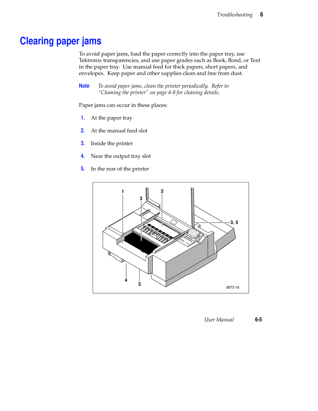 Tektronix Phaser 300X user manual Clearing paper jams 