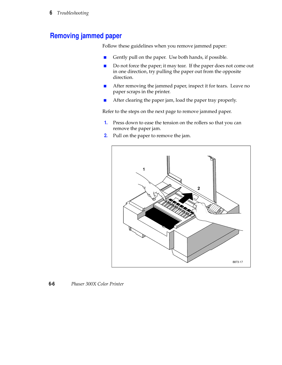 Tektronix Phaser 300X user manual Removing jammed paper 