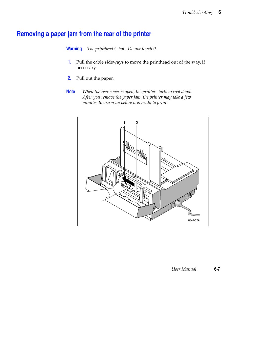 Tektronix Phaser 300X user manual Removing a paper jam from the rear of the printer 