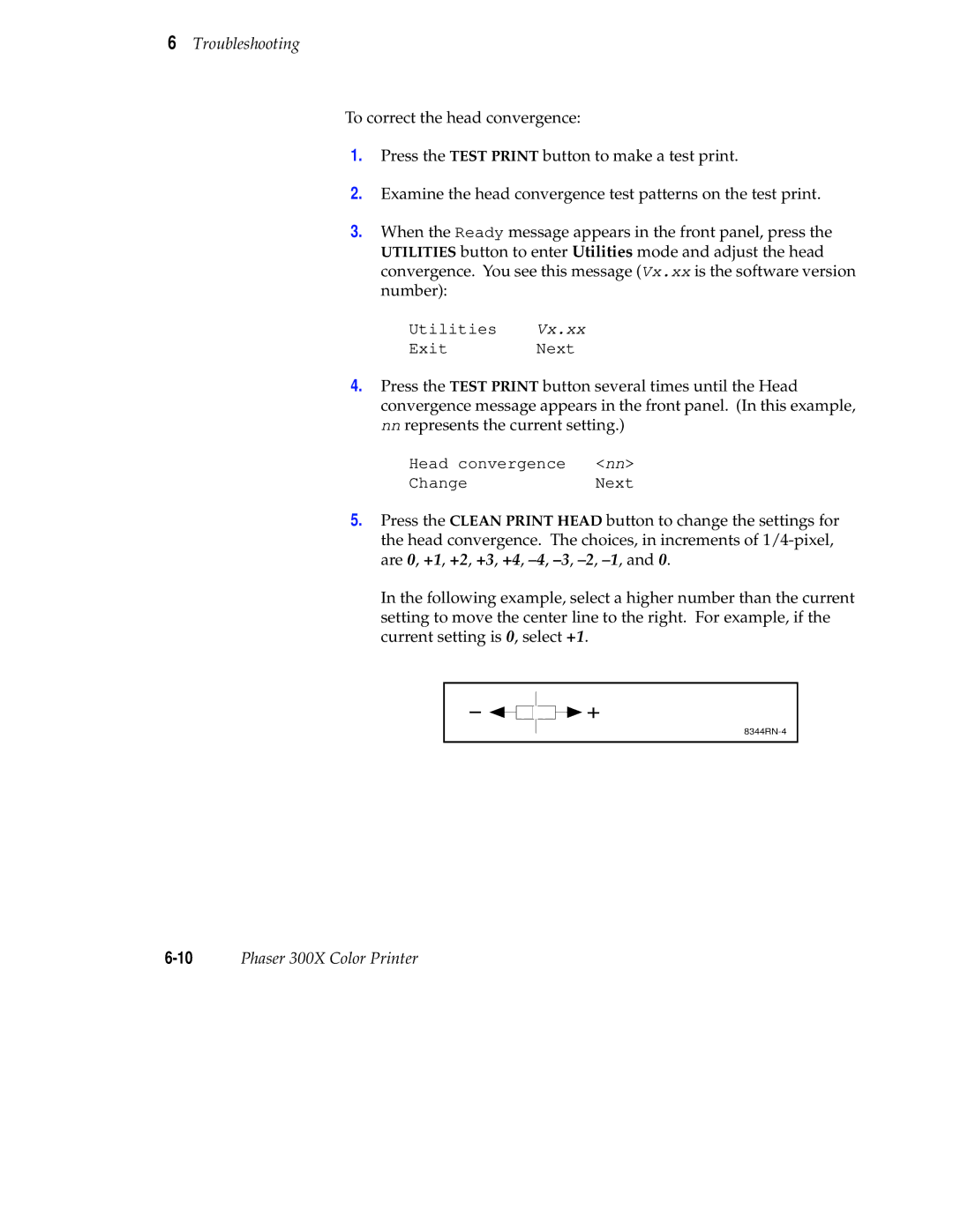 Tektronix Phaser 300X user manual Head convergence nn ChangeNext 