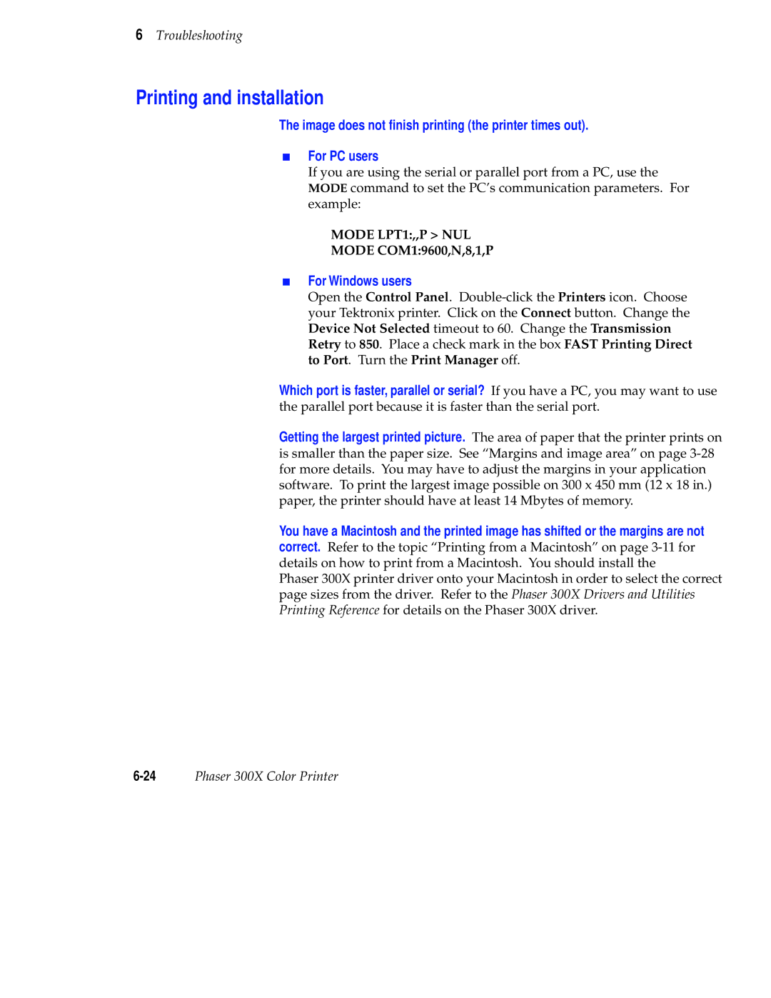 Tektronix Phaser 300X user manual Printing and installation, For Windows users 