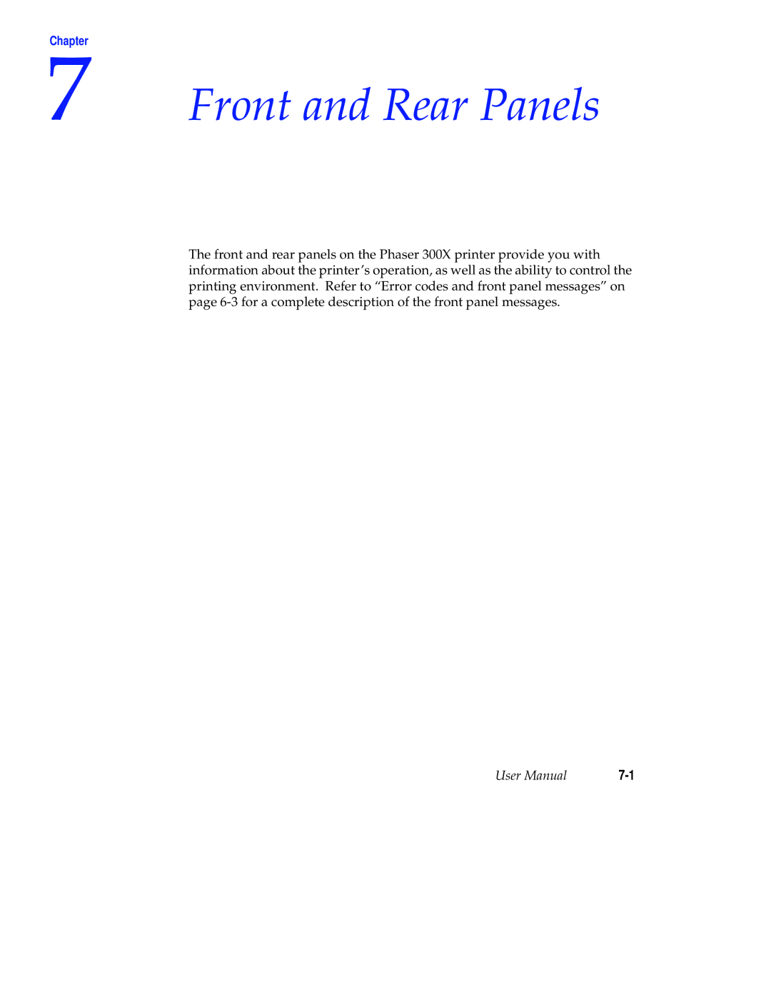 Tektronix Phaser 300X user manual Front and Rear Panels, Chapter 