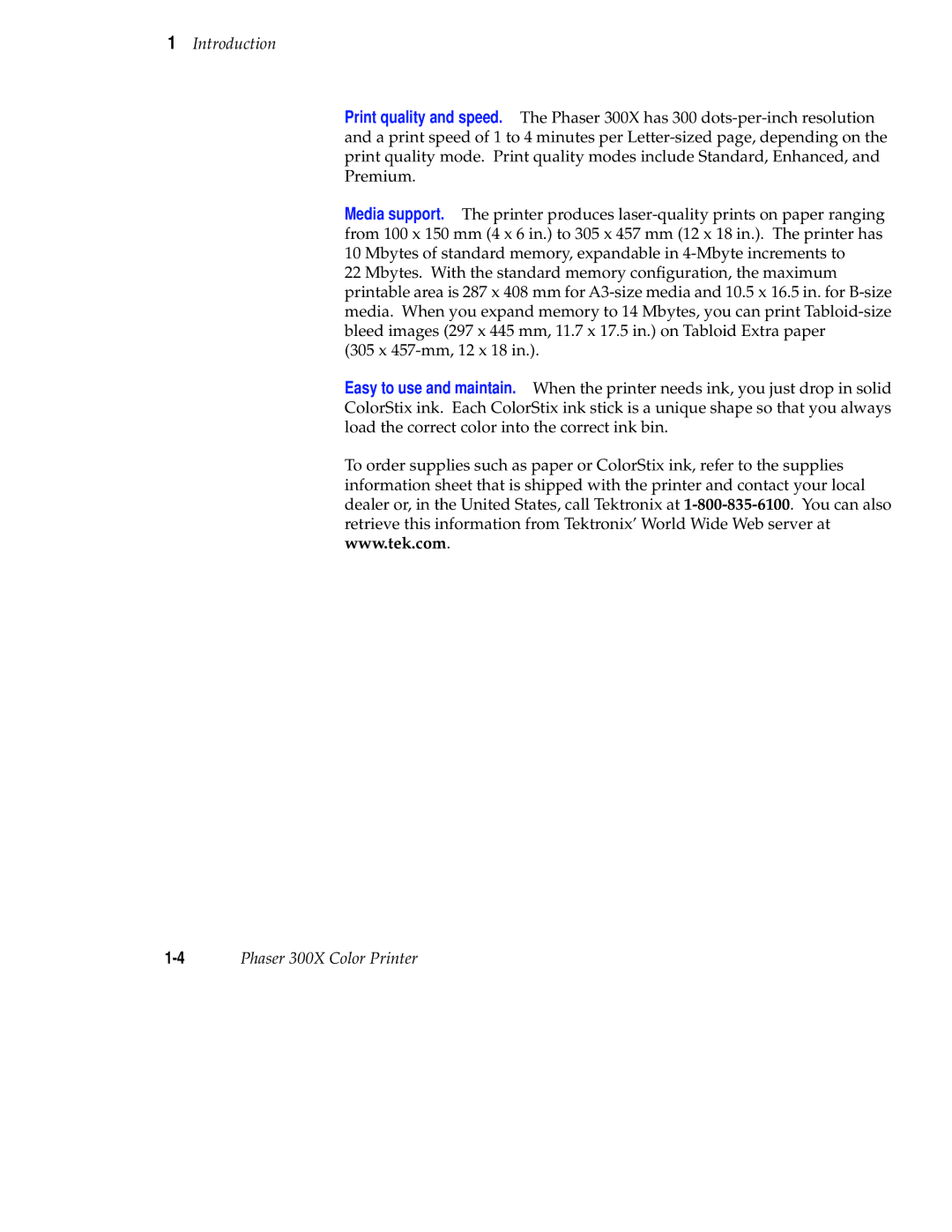 Tektronix Phaser 300X user manual Introduction 