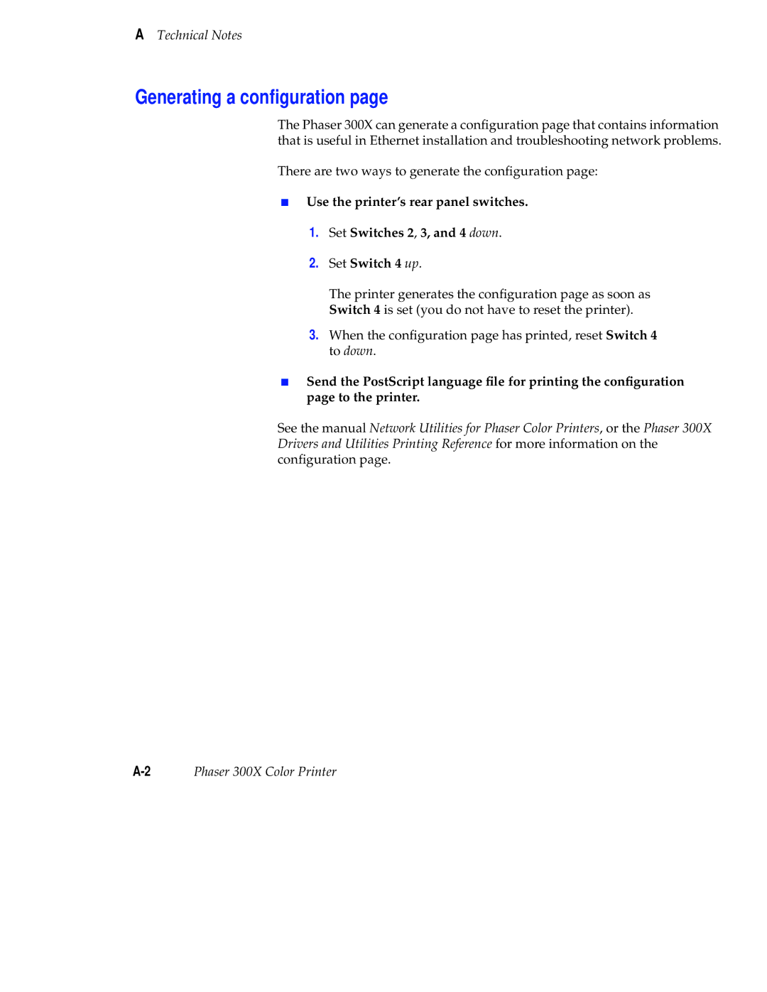 Tektronix Phaser 300X user manual Generating a conﬁguration 