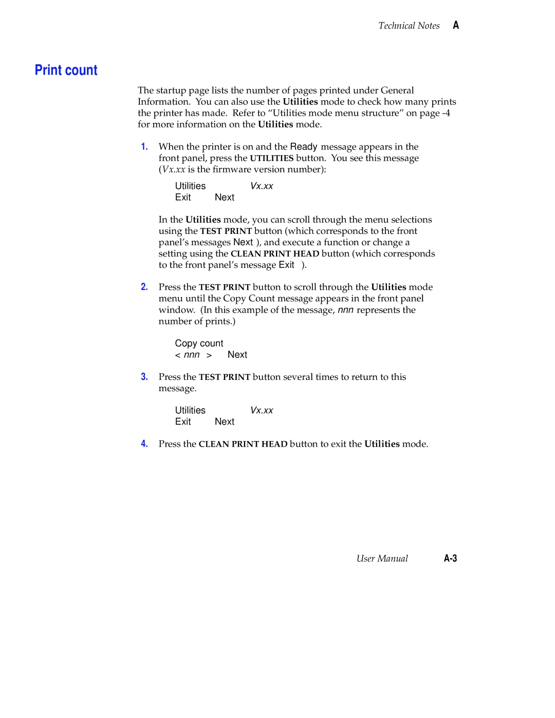 Tektronix Phaser 300X user manual Print count 