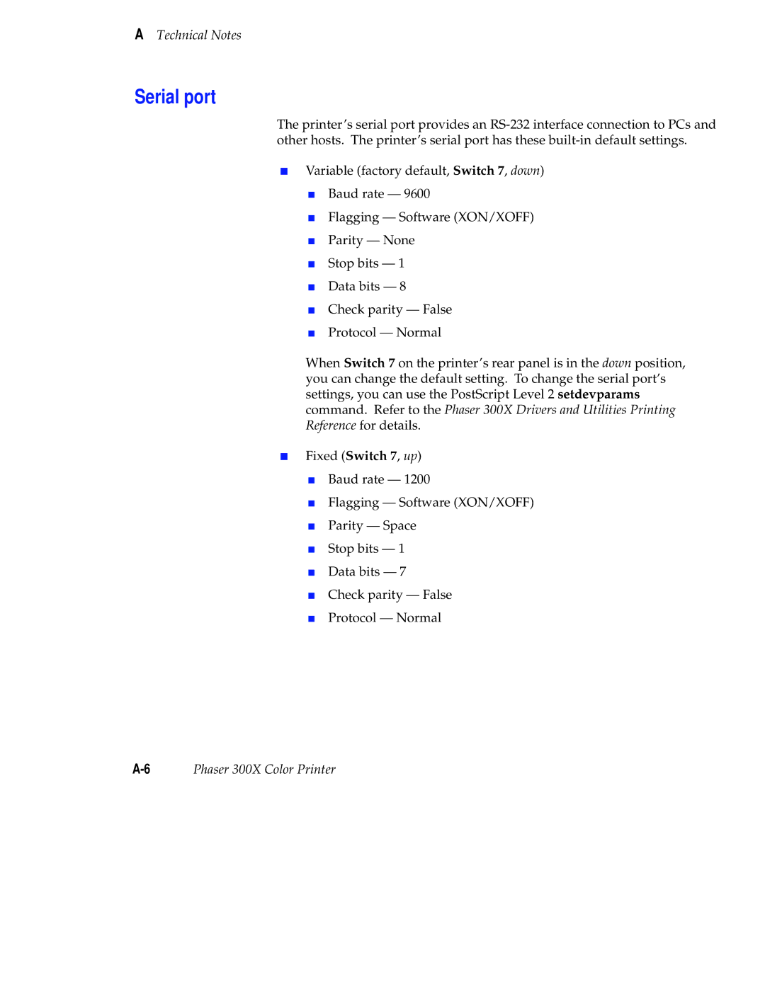 Tektronix Phaser 300X user manual Serial port 