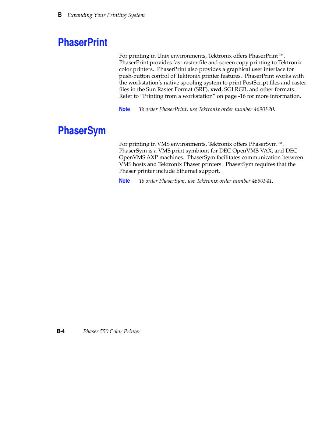 Tektronix Phaser 300X user manual PhaserPrint, PhaserSym 