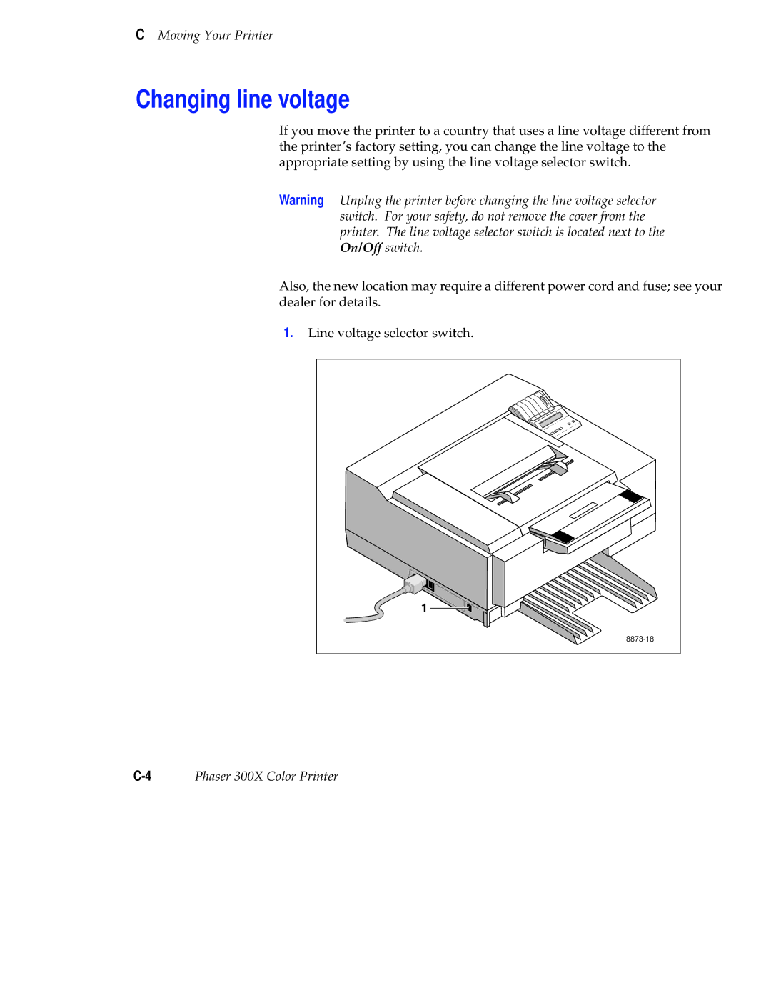 Tektronix Phaser 300X user manual Changing line voltage 