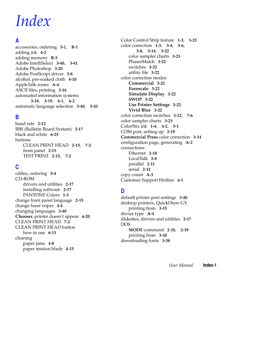 Tektronix Phaser 300X user manual Index-1 