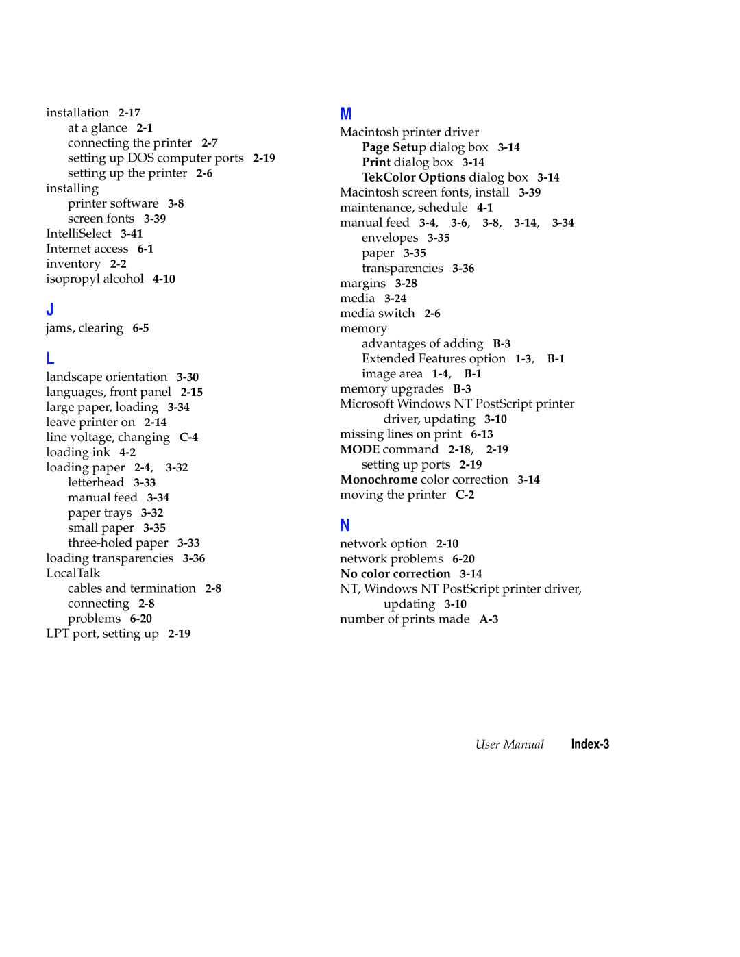 Tektronix Phaser 300X user manual No color correction, Index-3 