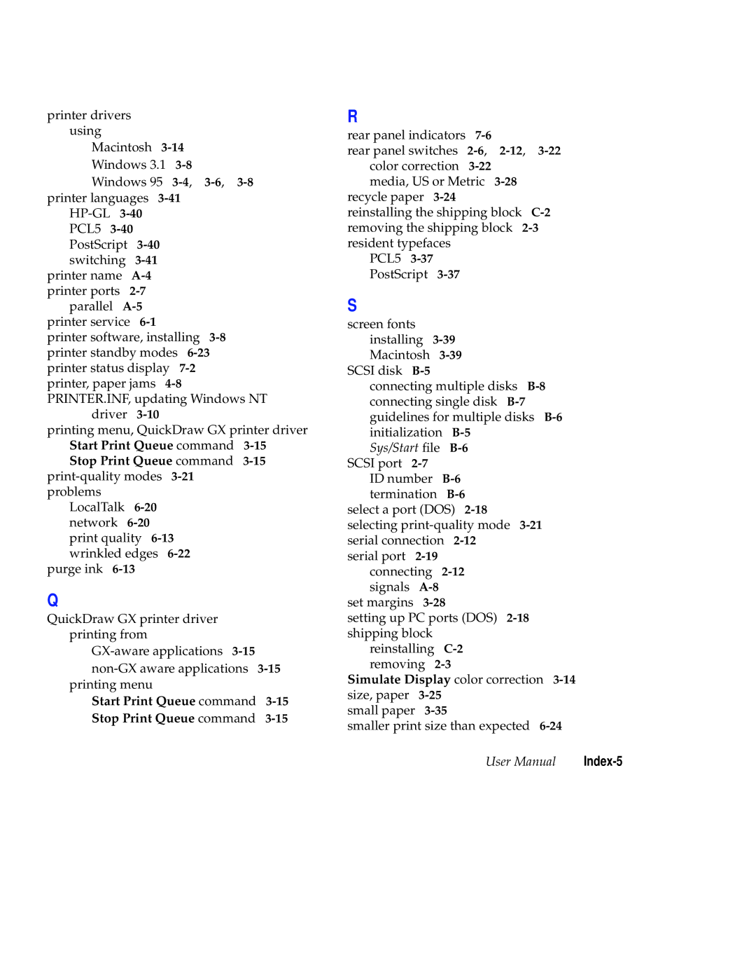 Tektronix Phaser 300X user manual Start Print Queue command 3-15Stop Print Queue command, Index-5 