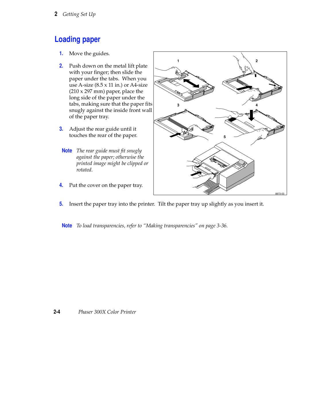 Tektronix Phaser 300X user manual Loading paper 