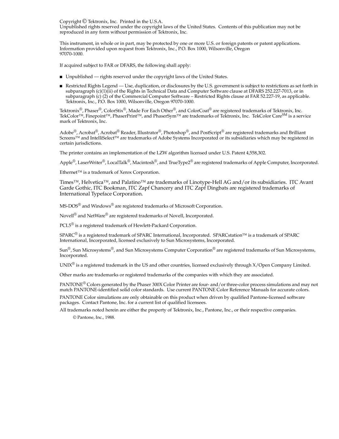 Tektronix Phaser 300X user manual 