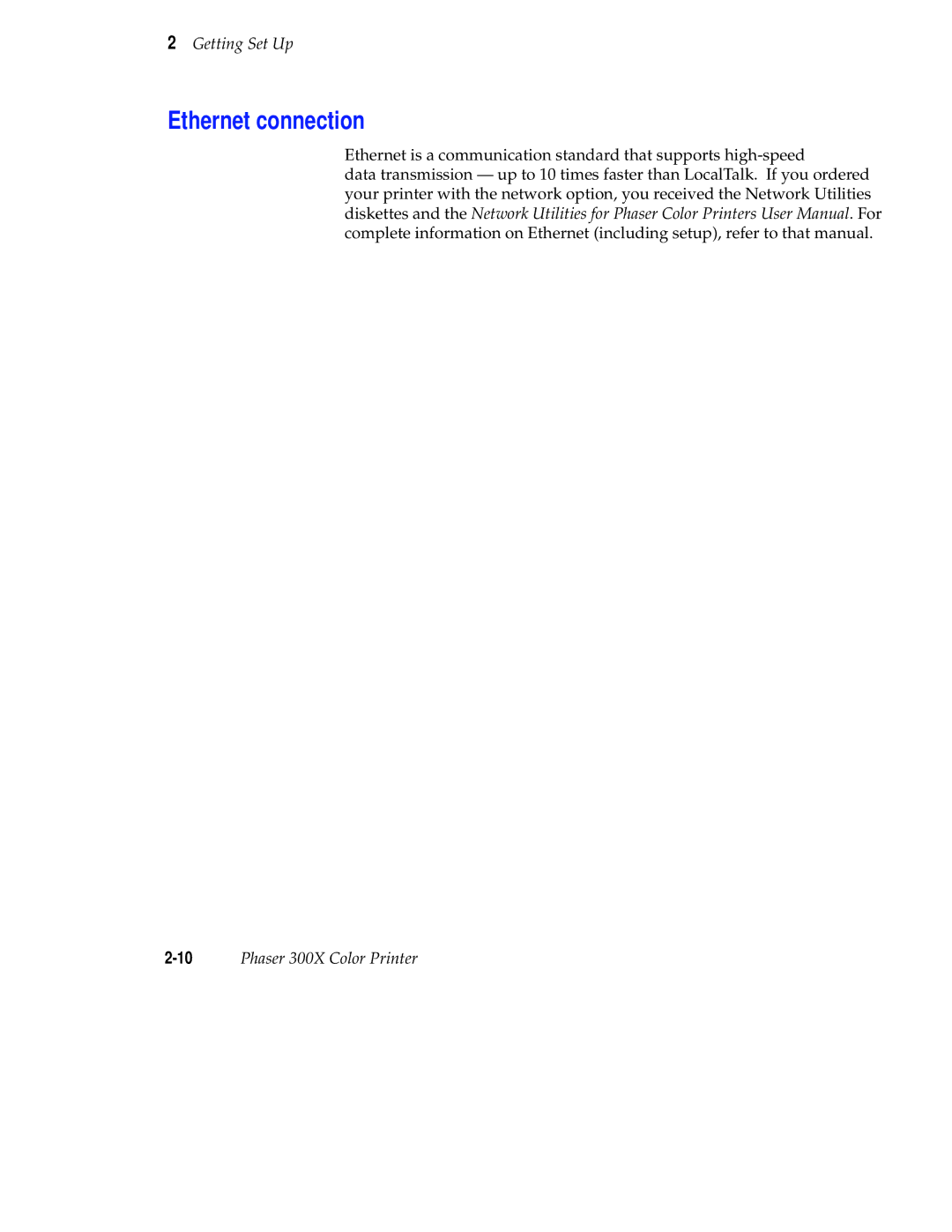 Tektronix Phaser 300X user manual Ethernet connection 