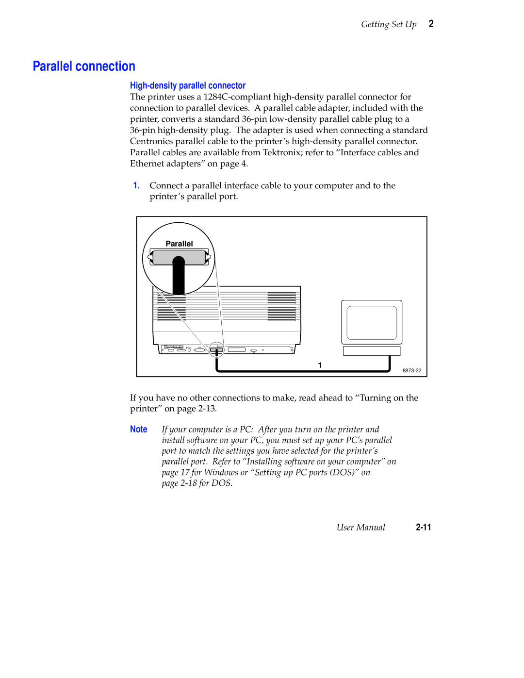 Tektronix Phaser 300X user manual Parallel connection, High-density parallel connector 