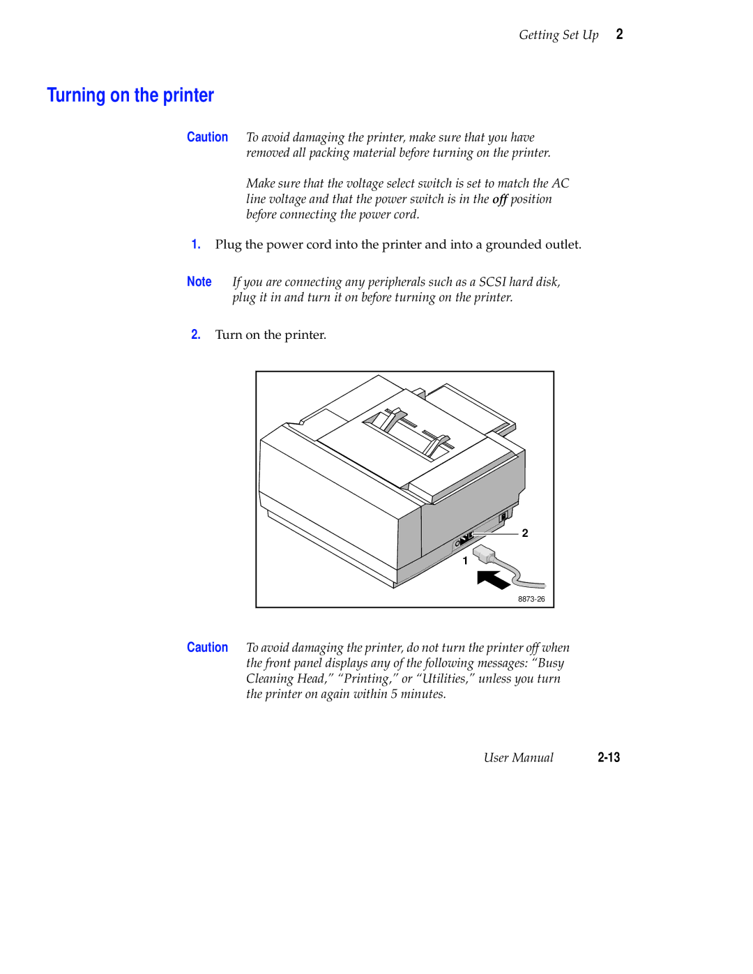 Tektronix Phaser 300X user manual Turning on the printer 