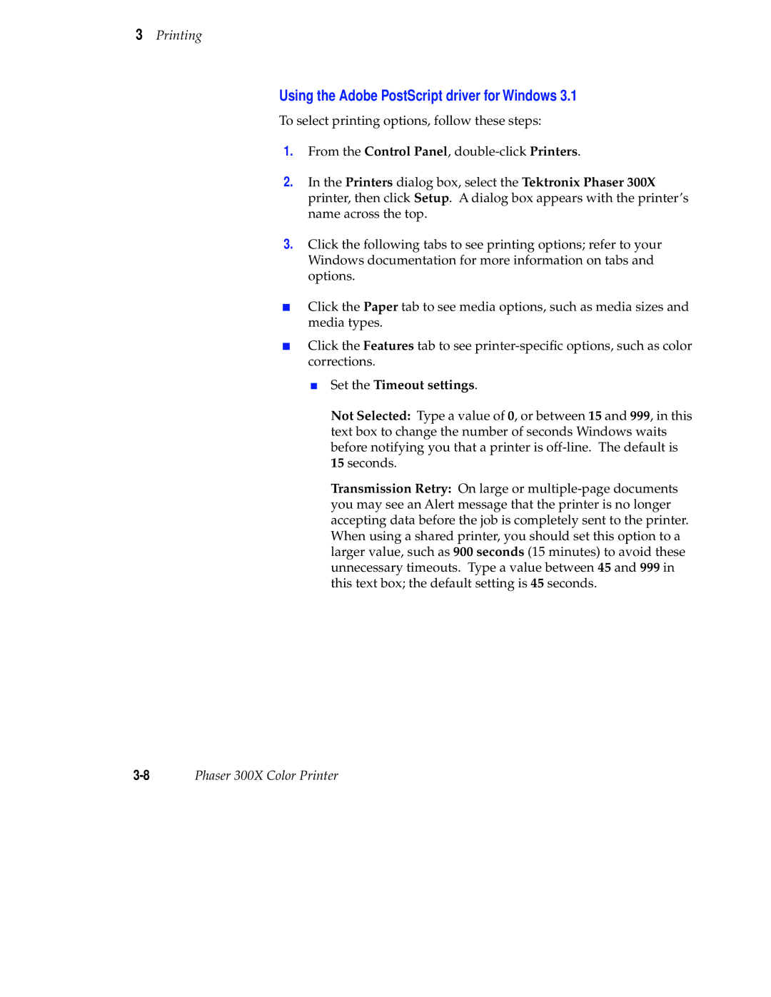 Tektronix Phaser 300X user manual Using the Adobe PostScript driver for Windows 