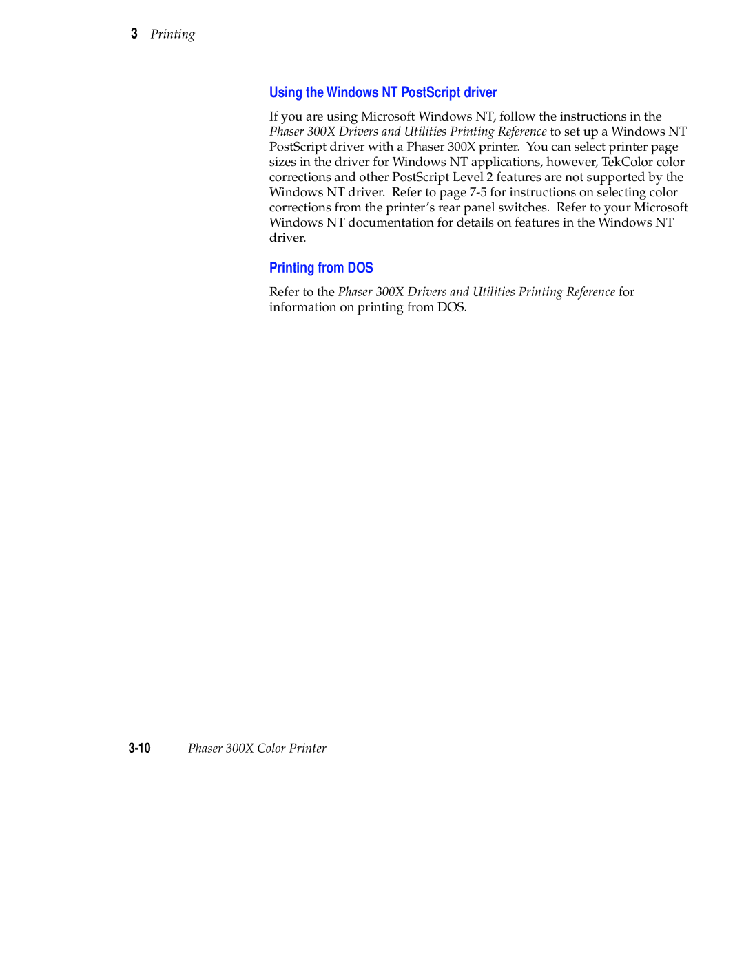 Tektronix Phaser 300X user manual Using the Windows NT PostScript driver, Printing from DOS 