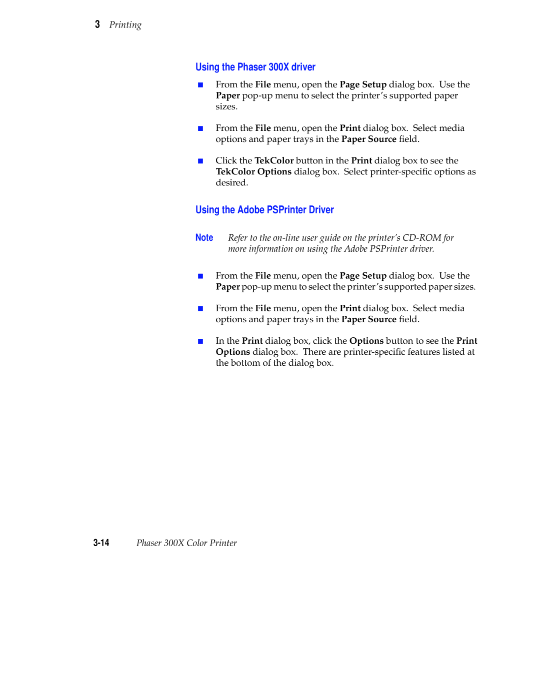 Tektronix user manual Using the Phaser 300X driver, Using the Adobe PSPrinter Driver 