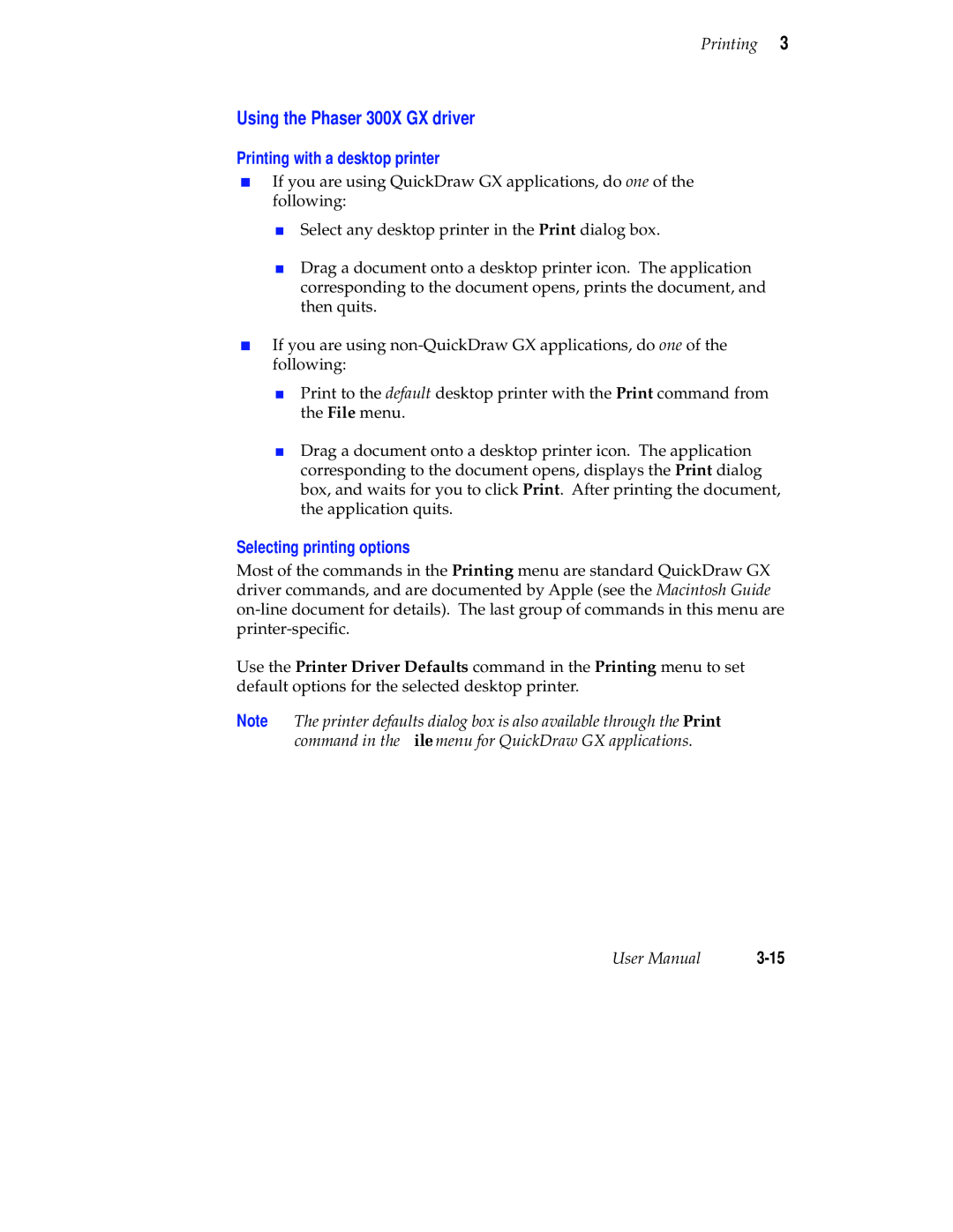 Tektronix user manual Using the Phaser 300X GX driver, Printing with a desktop printer 