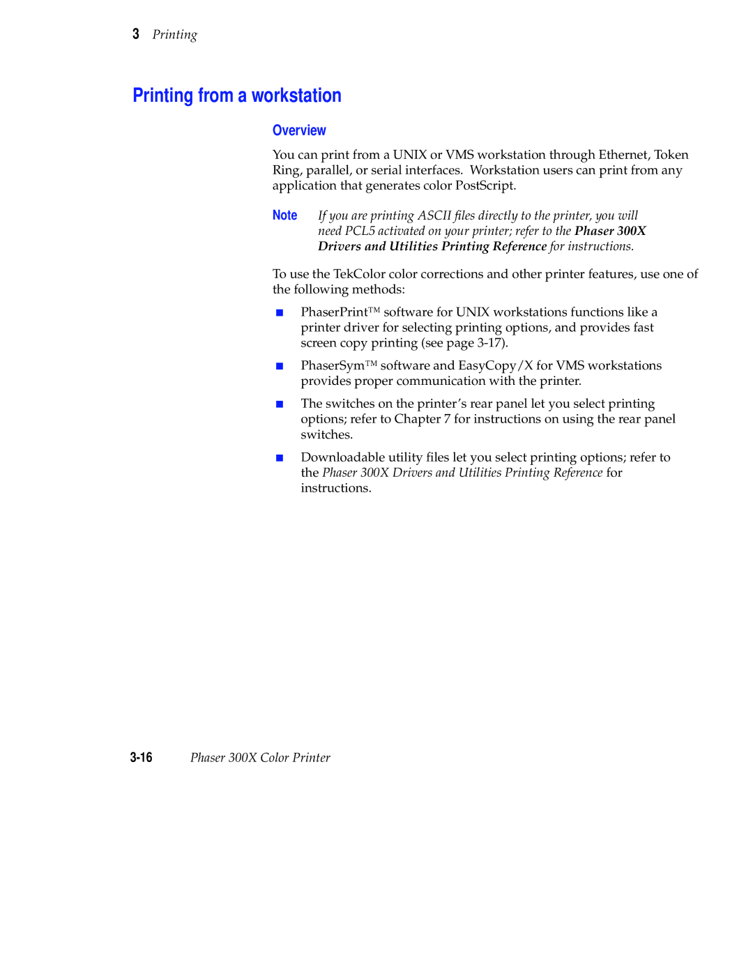 Tektronix Phaser 300X user manual Printing from a workstation, Overview 