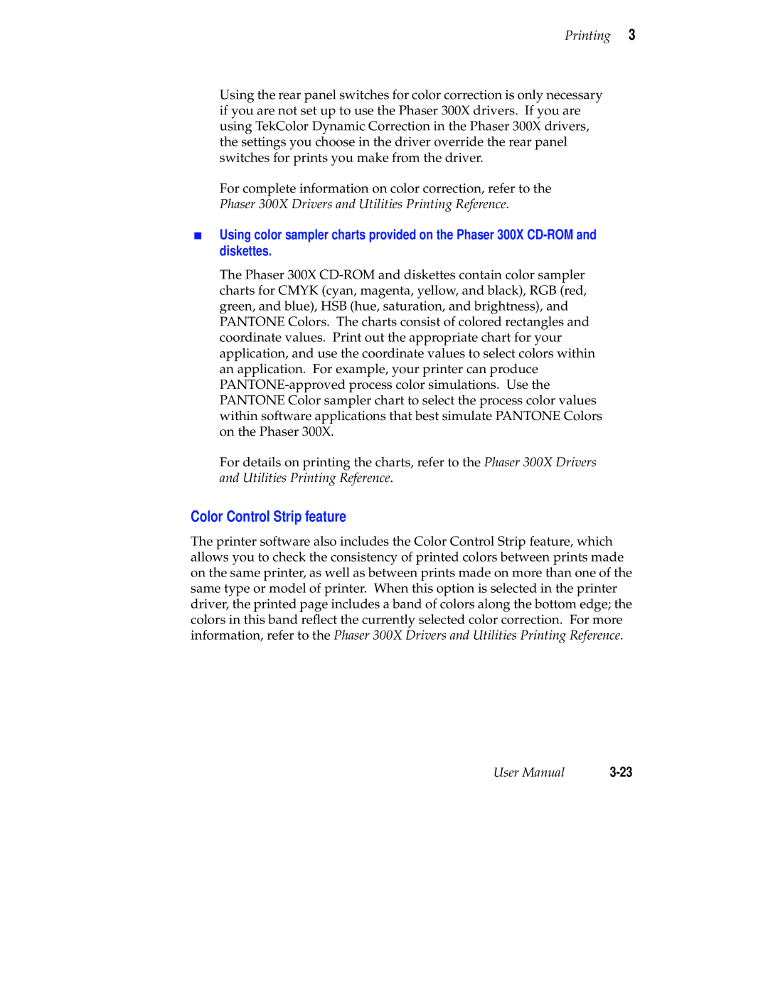 Tektronix Phaser 300X user manual Color Control Strip feature 