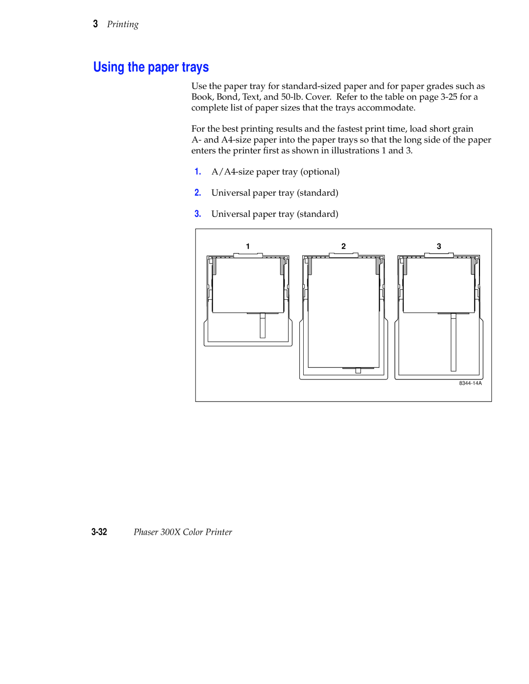 Tektronix Phaser 300X user manual Using the paper trays 