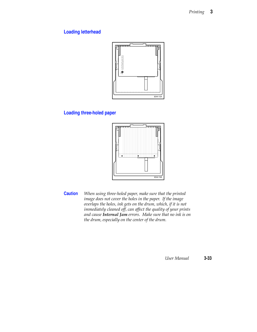 Tektronix Phaser 300X user manual Loading letterhead, Loading three-holed paper 