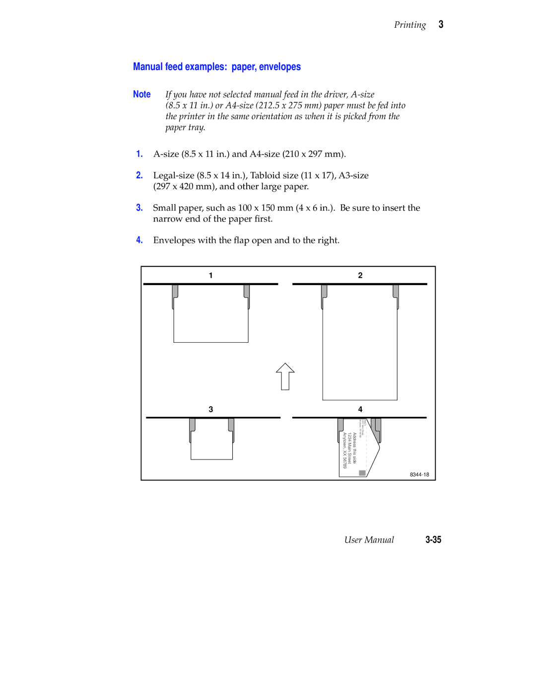 Tektronix Phaser 300X user manual Manual feed examples paper, envelopes 