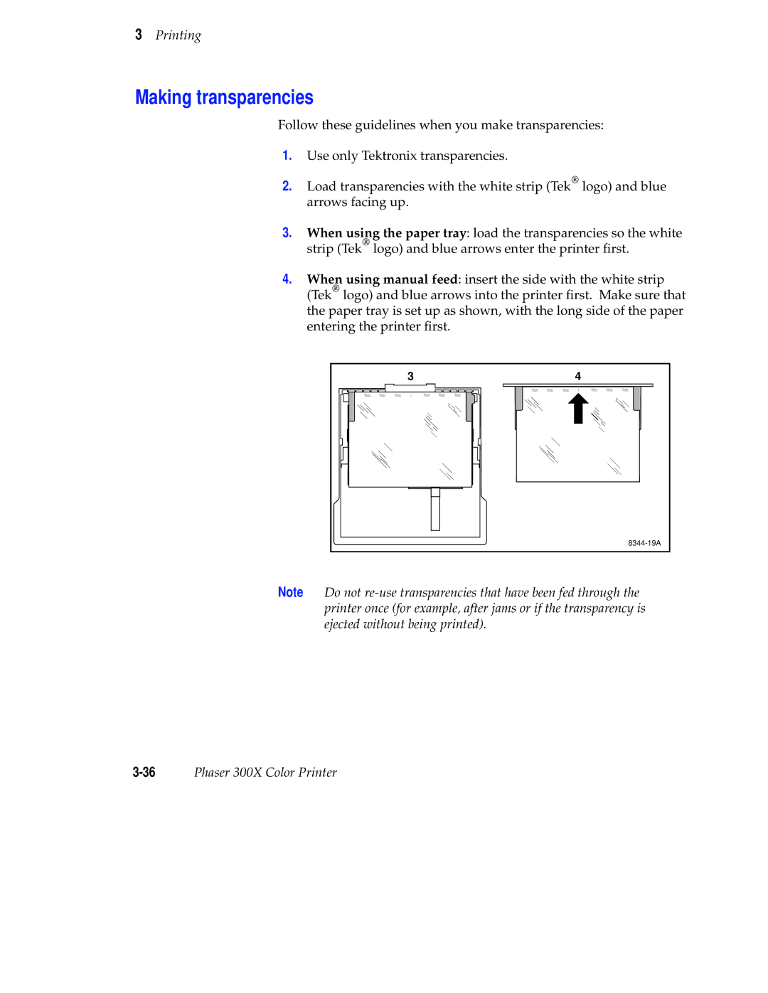 Tektronix Phaser 300X user manual Making transparencies 