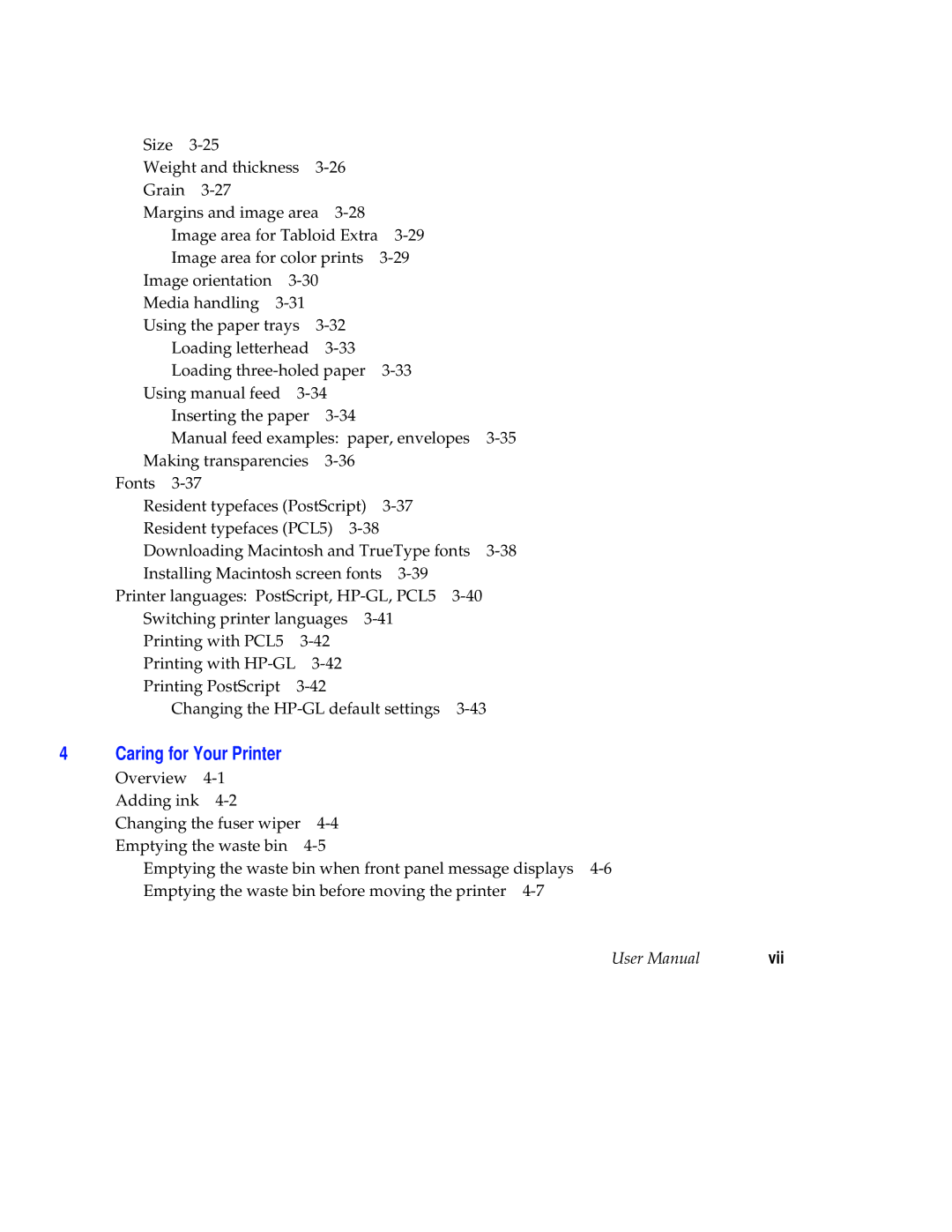 Tektronix Phaser 300X user manual Caring for Your Printer, Vii 