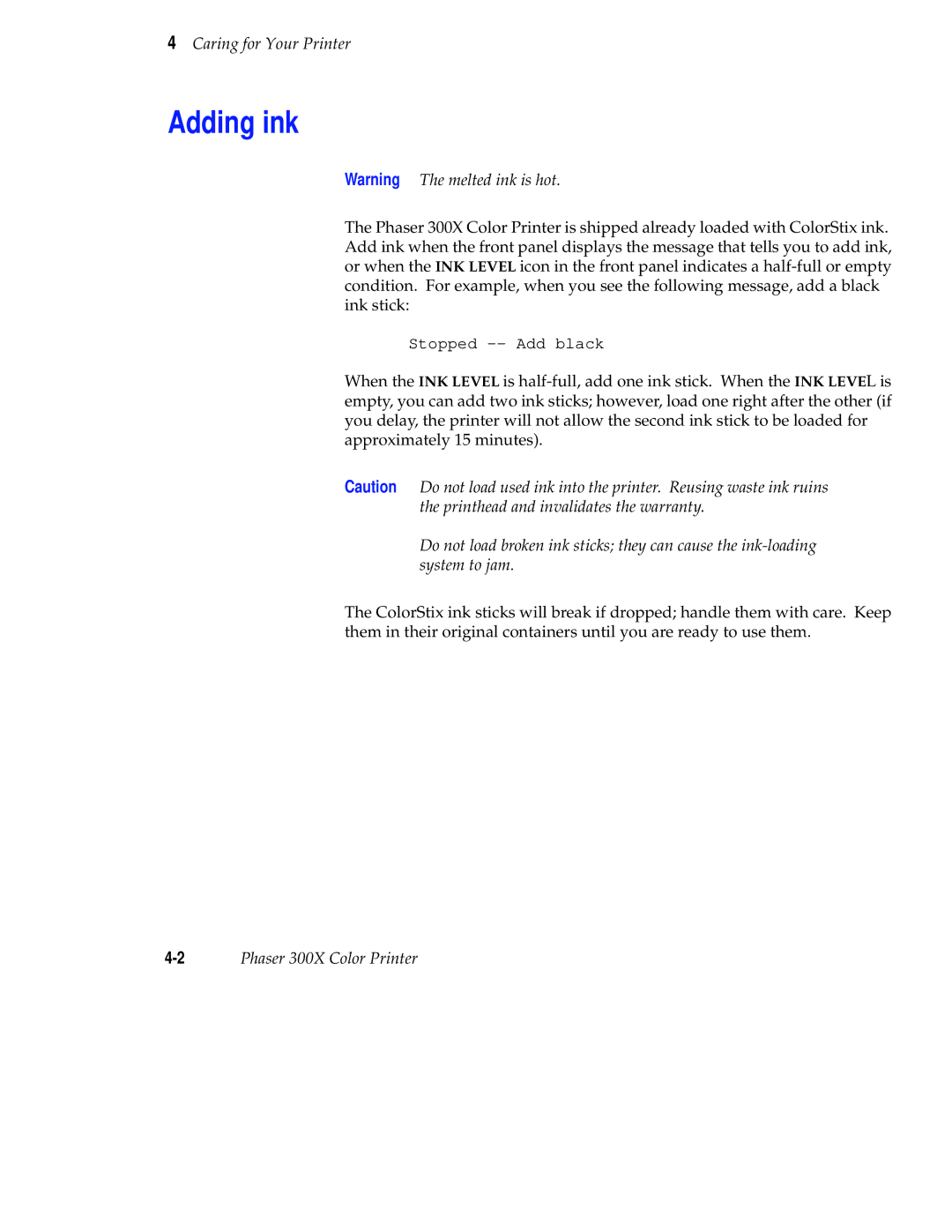 Tektronix Phaser 300X user manual Adding ink 