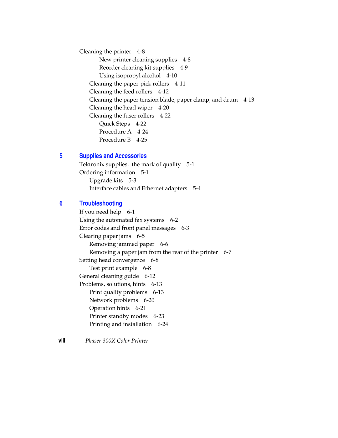 Tektronix Phaser 300X user manual Supplies and Accessories, Troubleshooting 