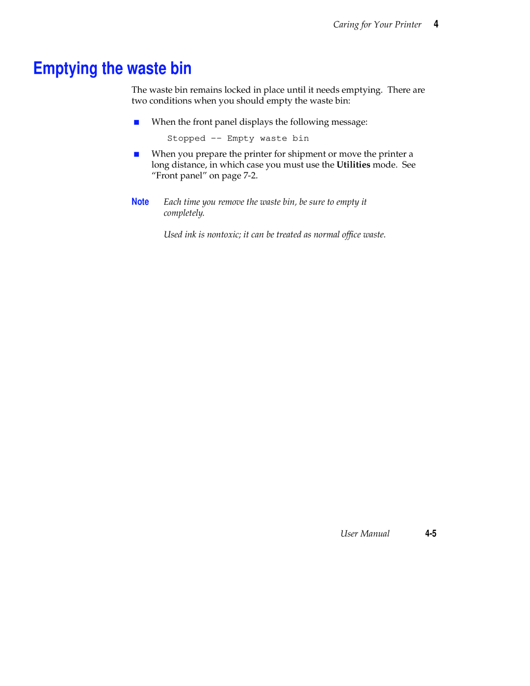 Tektronix Phaser 300X user manual Emptying the waste bin 