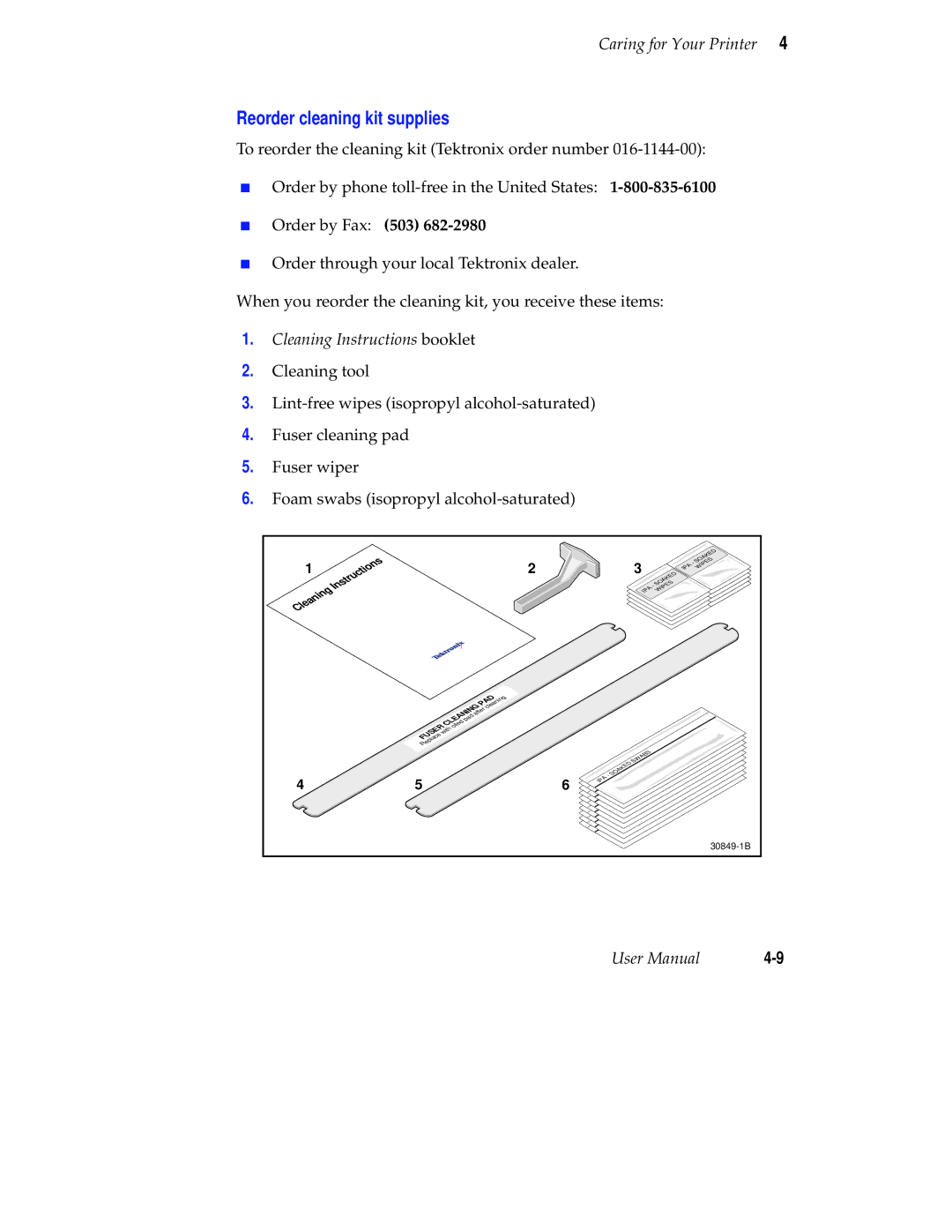 Tektronix Phaser 300X user manual Reorder cleaning kit supplies 