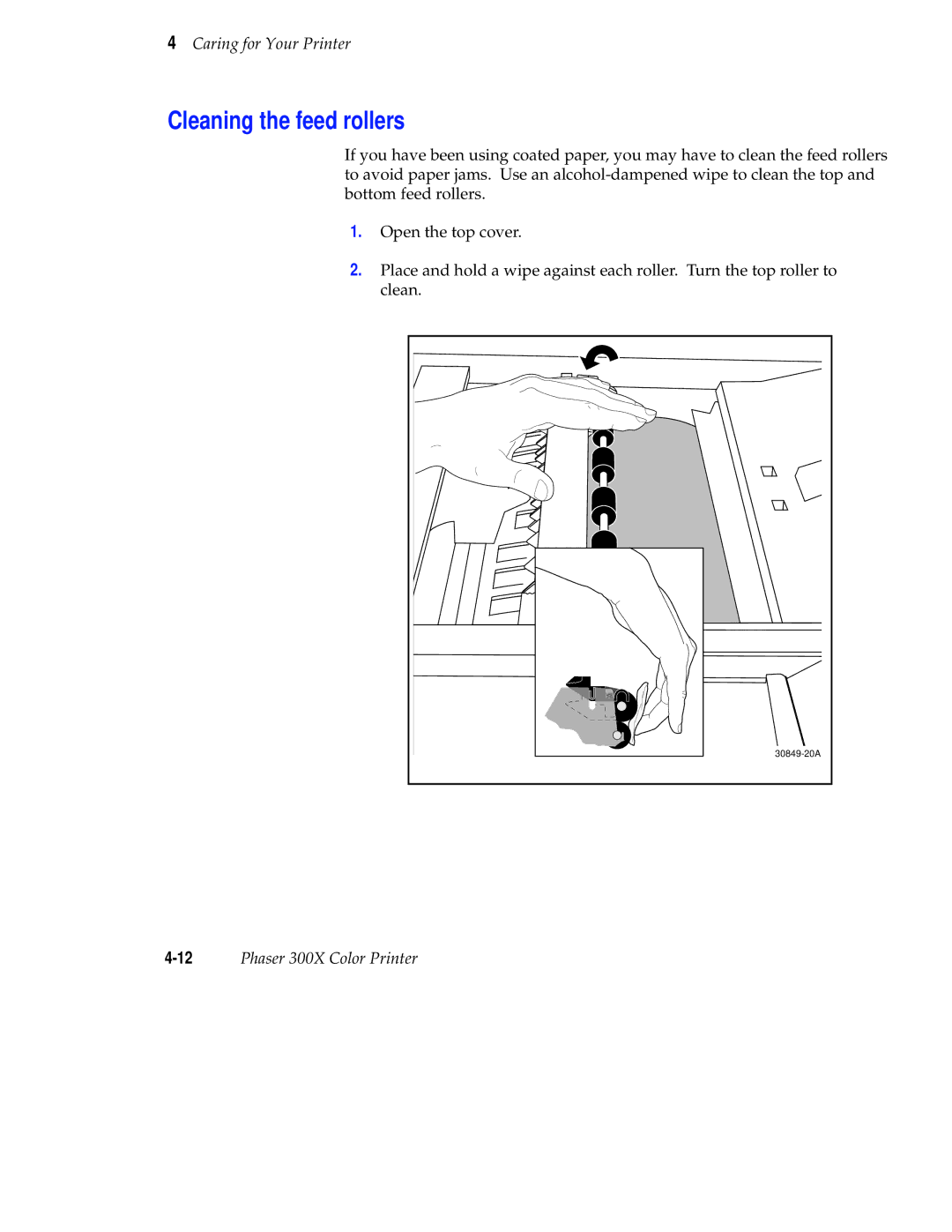 Tektronix Phaser 300X user manual Cleaning the feed rollers 