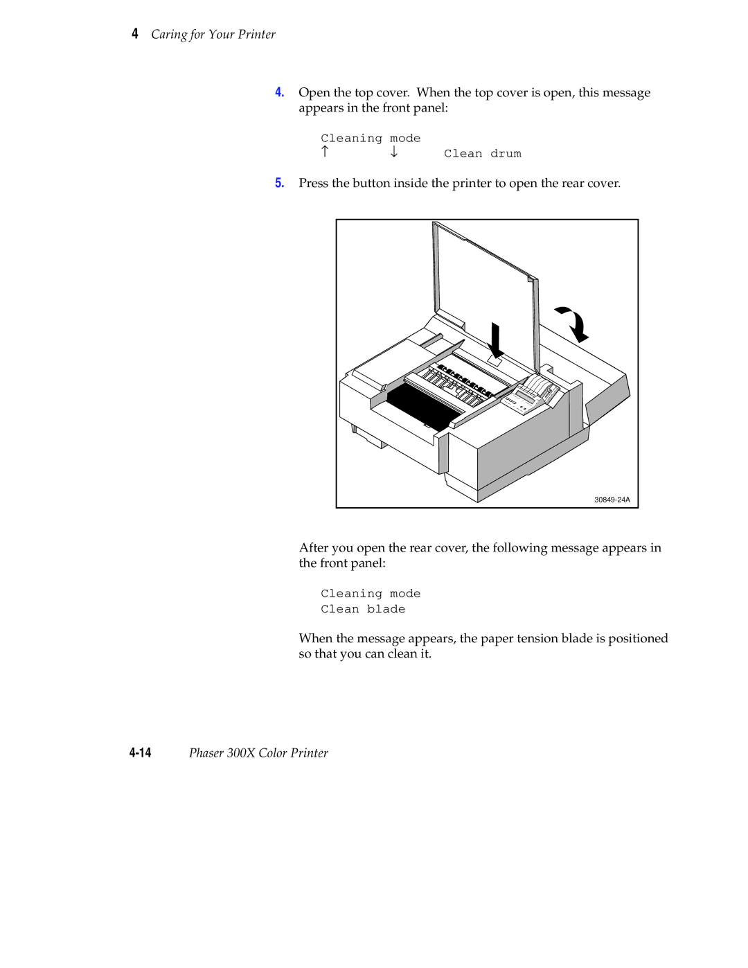 Tektronix Phaser 300X user manual Press the button inside the printer to open the rear cover 