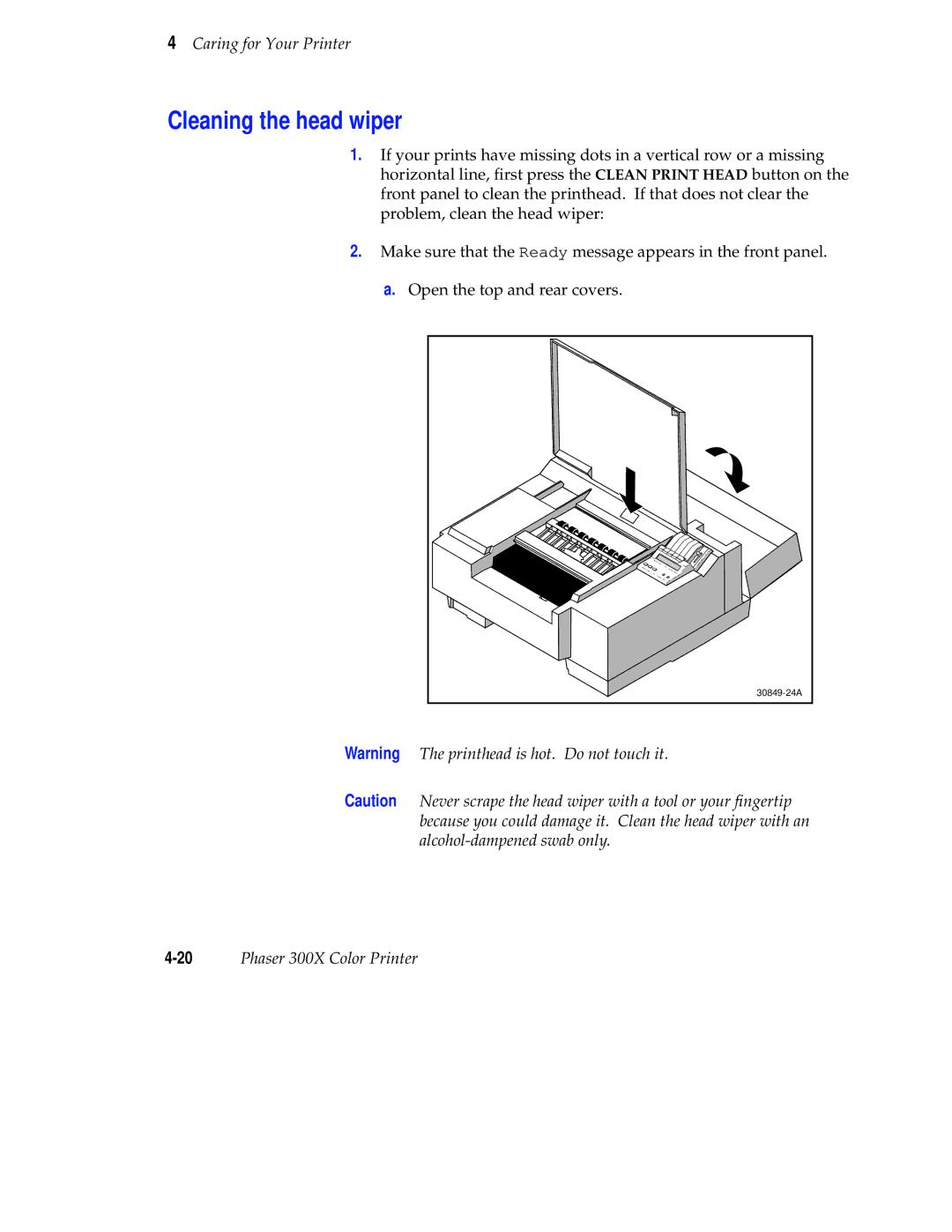 Tektronix Phaser 300X user manual Cleaning the head wiper 