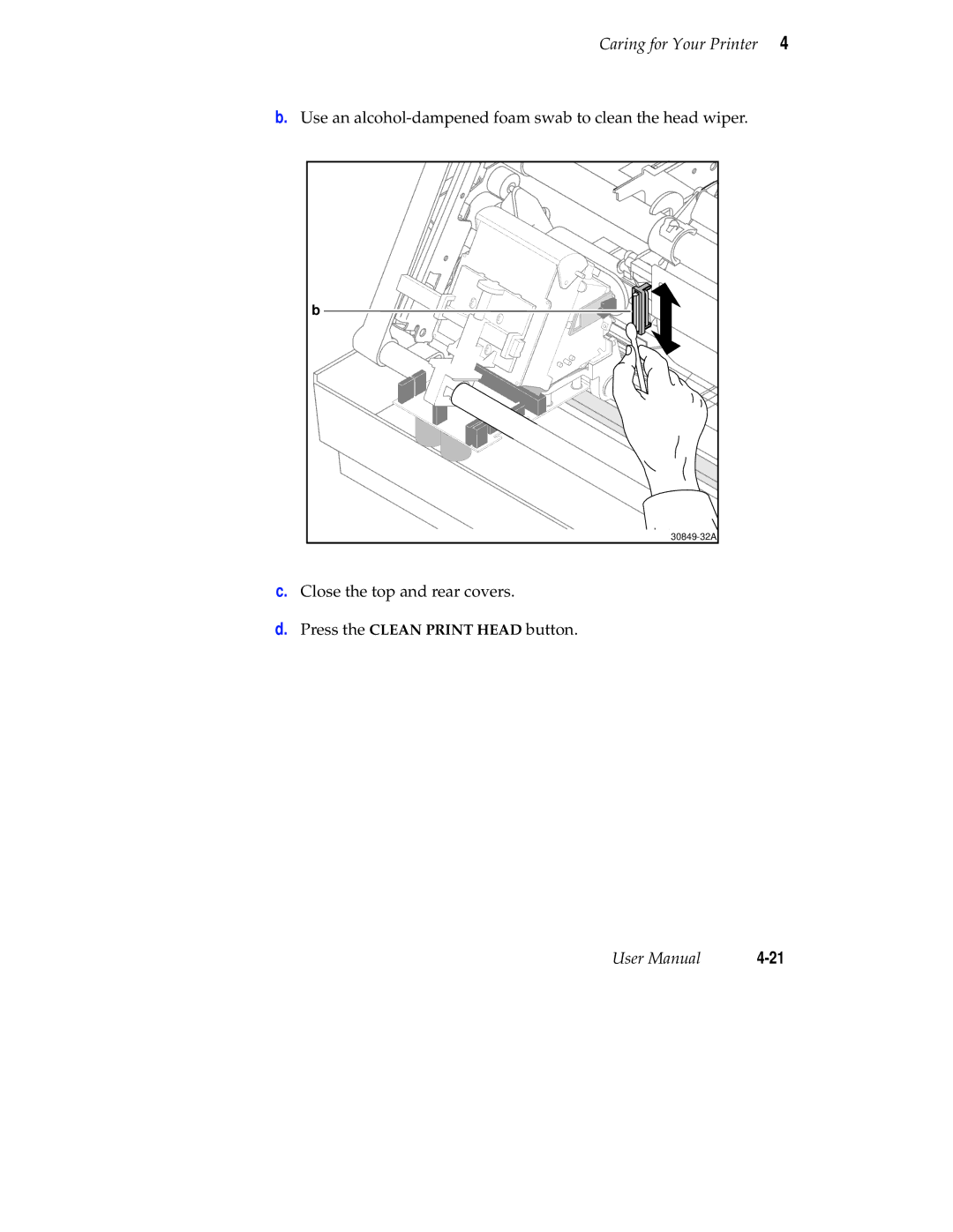 Tektronix Phaser 300X user manual Use an alcohol-dampened foam swab to clean the head wiper 