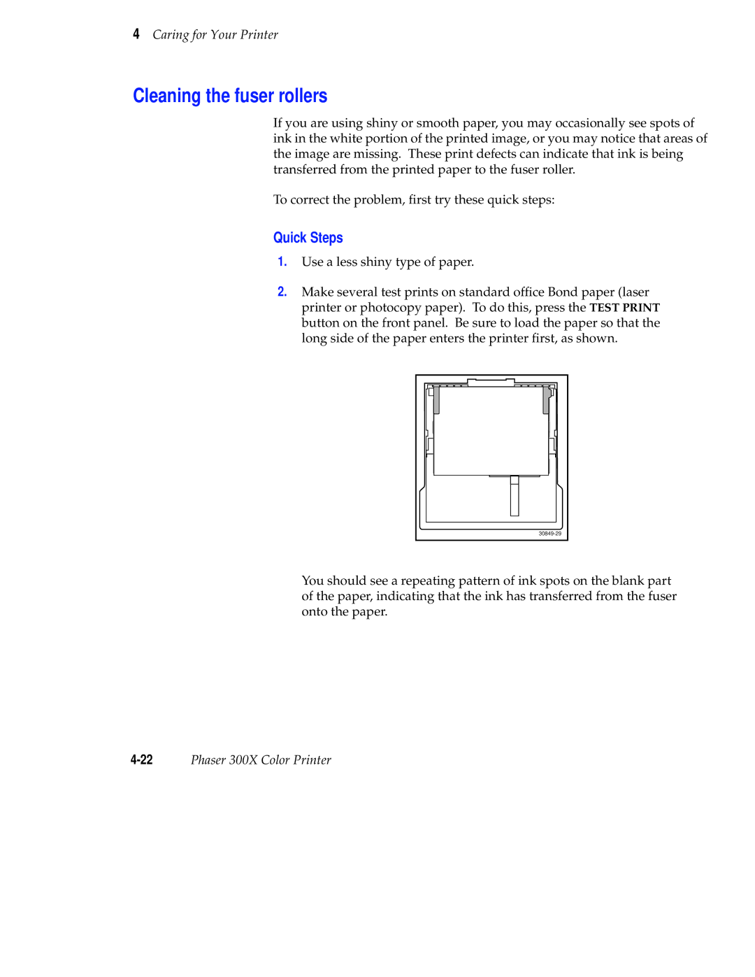 Tektronix Phaser 300X user manual Cleaning the fuser rollers, Quick Steps 