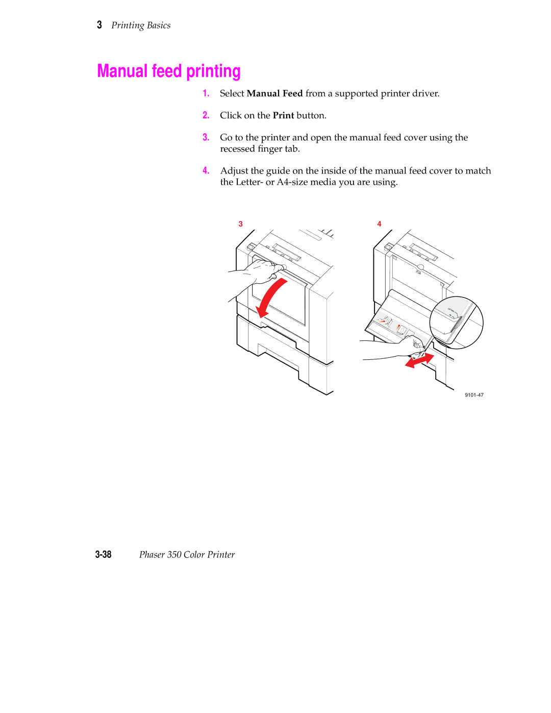 Tektronix Phaser 350 manual Manual feed printing 