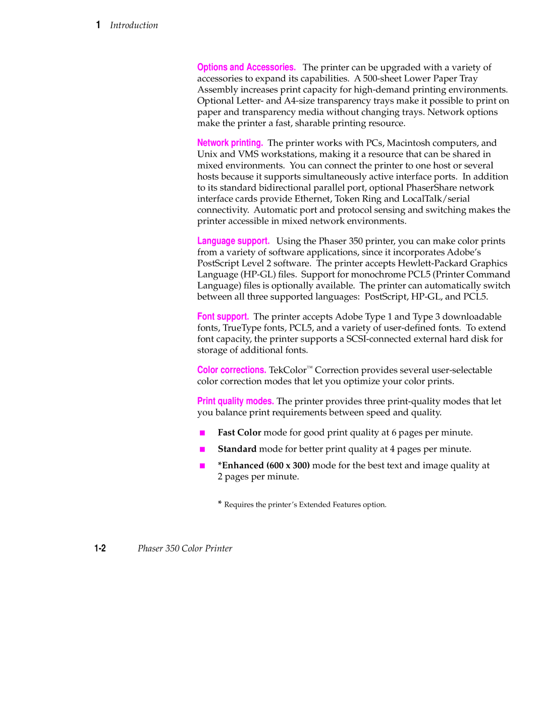 Tektronix Phaser 350 manual Introduction 